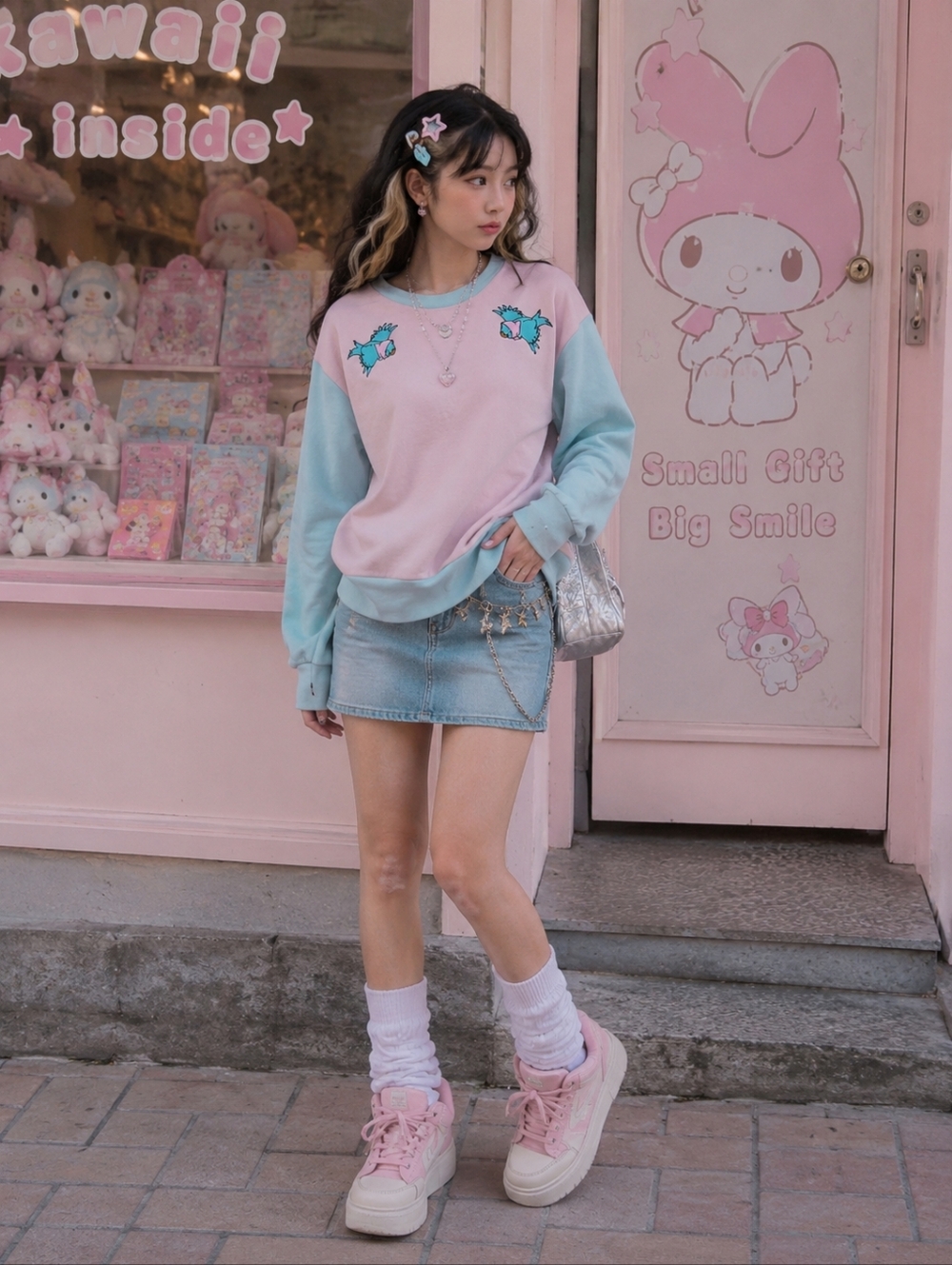 Disney X Cinderella Cakeworthy  Sweatshirt Light Pink Blue Graphic Crewneck M